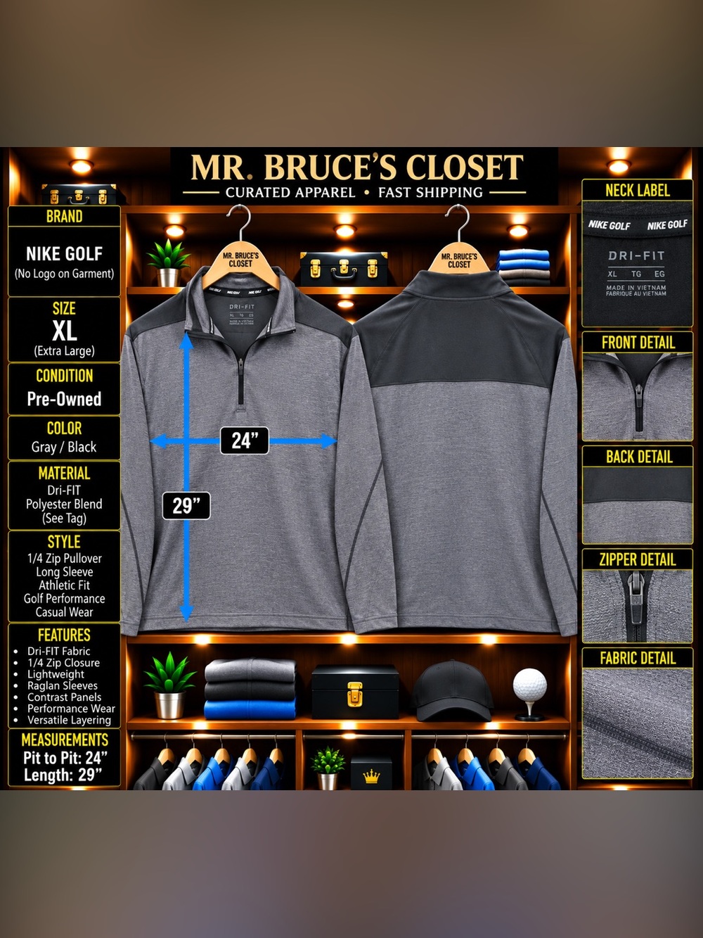 Nike Gray & Black Dri-FIT 1/4 Zip Pullover Jacket
